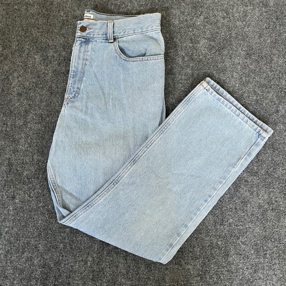 LL Bean Original Fit Straight Leg Light Wash Denim Jeans Womens 14 MT Tall 0104